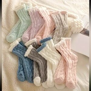 New 8 Pair Bundle Fuzzy Ultra Soft Cable Knit Socks Pastel Colors Boutique Gift